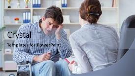  Presentation with patient centered - Slides featuring post traumatic stress - patient visiting psychotherapist to deal background and a  colored foreground