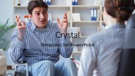  Presentation with patient and privacy - Theme consisting of post traumatic stress - patient visiting psychotherapist to deal background and a  colored foreground