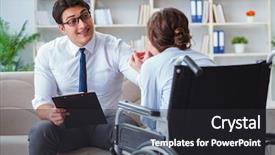  Presentation with patient clothes - Slide deck consisting of post traumatic stress - patient visiting psychotherapist to deal background and a  colored foreground