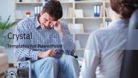  Presentation with patient clothes - Slide deck enhanced with post traumatic stress - patient visiting psychotherapist to deal background and a  colored foreground