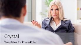  Presentation with psychiatrist - Slides with post traumatic stress disorder - young woman visiting psychiatrist man background and a lemonade colored foreground