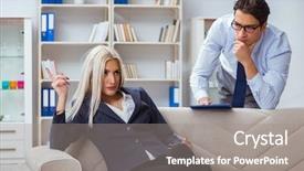  Presentation with psychiatrist - Presentation enhanced with post traumatic stress disorder - young woman visiting psychiatrist man background and a gray colored foreground