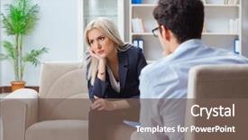  Presentation with psychiatrist - Amazing presentation theme having post traumatic stress disorder - young woman visiting psychiatrist man backdrop and a violet colored foreground