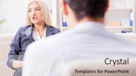  Presentation with psychiatrist - Beautiful presentation featuring post traumatic stress disorder - young woman visiting psychiatrist man backdrop and a white colored foreground