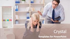  Presentation with psychiatrist - Presentation design enhanced with post traumatic stress disorder - young woman visiting psychiatrist man background and a coral colored foreground