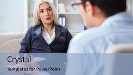  Presentation with traumatic disorder - Amazing slide set having post traumatic stress disorder - young woman visiting psychiatrist man backdrop and a light blue colored foreground