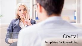  Presentation with psychiatrist - Cool new PPT layouts with post traumatic stress disorder - young woman visiting psychiatrist man backdrop and a white colored foreground