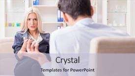  Presentation with psychiatrist - PPT theme consisting of post traumatic stress disorder - young woman visiting psychiatrist man background and a lemonade colored foreground