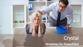  Presentation with psychiatrist - Colorful presentation theme enhanced with post traumatic stress disorder - young woman visiting psychiatrist man backdrop and a gray colored foreground