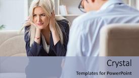  Presentation with psychiatrist - Audience pleasing presentation consisting of post traumatic stress disorder - young woman visiting psychiatrist man backdrop and a light blue colored foreground