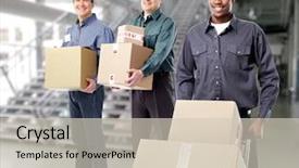  Presentation with african american - Presentation theme having postal - african-american postman and group background and a soft green colored foreground