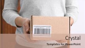  Presentation with sportswoman boxing woman - PPT theme enhanced with postal - woman holding parcel box near background and a coral colored foreground