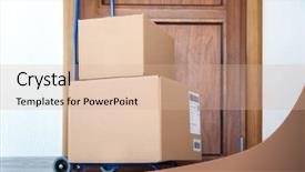  Presentation with postal labor union - Presentation enhanced with postal cart with delivered parcels background and a soft green colored foreground