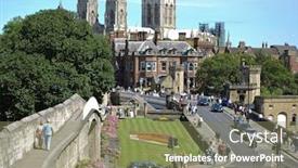  Presentation with postcard - Presentation having postcard view of york city with minster in background background and a coral colored foreground