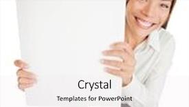  Presentation with attention - Slide set with poster sign woman holding up blank placard sign for your attention showing copyspace for advert or text fun high angle view of a happy young smiling professional woman isolated on white background background and a white colored foreground