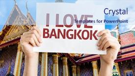  Presentation with bangkok - Slides having poster temples - i love bangkok card background and a sky blue colored foreground