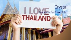  Presentation with love and care - Amazing PPT theme having poster temples - i love thailand card backdrop and a sky blue colored foreground