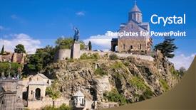  Presentation with medieval church - PPT layouts having poster temples - medieval metekhi church and vakhtang background and a teal colored foreground