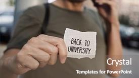  Presentation with outdoors - Amazing slide deck having closeup of a caucasian student outdoors with a note with the text back to university written in it backdrop and a violet colored foreground
