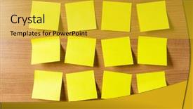  Presentation with wooden - PPT theme enhanced with postit - many reminder notes background and a gold colored foreground