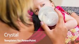 Presentation with milk baby - Beautiful slide deck featuring postpartum care - closeup of loving mother feeding backdrop and a coral colored foreground