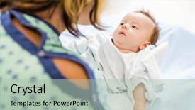  Presentation with newborn - Slide set consisting of postpartum care - cute newborn babygirl looking background and a mint green colored foreground