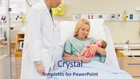  Presentation with postpartum - Beautiful slide set featuring postpartum care - loving mother and doctor looking backdrop and a sky blue colored foreground