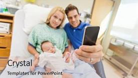  Presentation with newborn - Presentation design consisting of postpartum care - man with woman and newborn background and a coral colored foreground