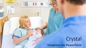  Presentation with postpartum - Slide set enhanced with science concept painted red word background and a  colored foreground.