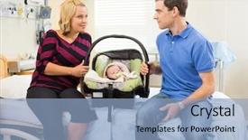  Presentation with postpartum - Presentation theme enhanced with postpartum care - mid adult couple with baby background and a light blue colored foreground