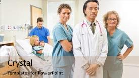  Presentation with newborn medical - Presentation theme consisting of postpartum care - portrait of successful medical team background and a coral colored foreground