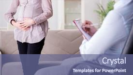  Presentation with postpartum - Presentation theme with postpartum care - pregnant woman visiting psychologist doctor background and a ocean colored foreground