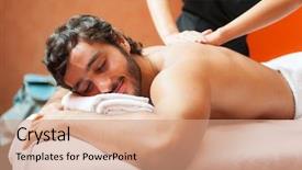  Presentation with wellness - Theme with postural dranage - man having a massage background and a  colored foreground