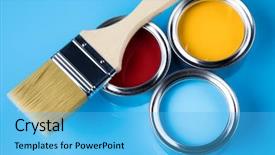  Presentation with paint - Amazing presentation design having pot - colorful paint cans with paintbrush backdrop and a light blue colored foreground