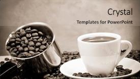  Presentation with silver cup - Colorful presentation enhanced with pot and cup of coffee backdrop and a soft green colored foreground