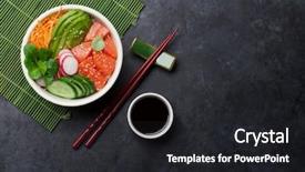  Presentation with salmon fish - Presentation design consisting of pot and cups traditional hawaii background and a dark gray colored foreground