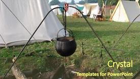  Presentation with campfire - Presentation theme with pot at battle of hastings background and a tawny brown colored foreground