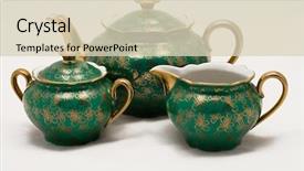  Presentation with porcelain - Cool new slides with pot gold - antique porcelain tea set backdrop and a soft green colored foreground