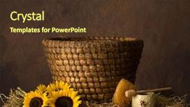  Presentation with vintage - Amazing presentation design having pot gold - vintage old beehive basket still backdrop and a tawny brown colored foreground