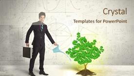  Presentation with business growing - Audience pleasing presentation design consisting of pot gold coins - business man watering a growing backdrop and a cream colored foreground