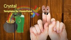  Presentation with fingers - PPT theme featuring pot gold rainbows - patricks day fingers against overhead background and a tawny brown colored foreground