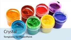  Presentation with cans canned tuna isolated - Amazing PPT theme having pot jars - colorful vibrant cans of gouache backdrop and a light blue colored foreground