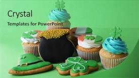  Presentation with cupcakes - Theme with pot luck - cupcakes and cookies on green background and a  colored foreground