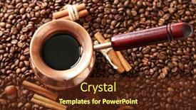  Presentation with coffee beans - PPT theme having pot-of-coffee-on-coffee background and a tawny brown colored foreground