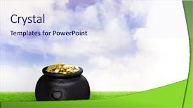  Presentation with green gold - PPT layouts with pot of gold against green background and a sky blue colored foreground