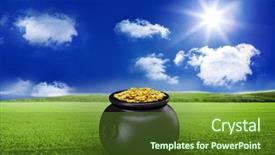  Presentation with green gold - Amazing theme having pot of gold against sunny backdrop and a tawny brown colored foreground