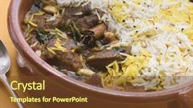  Presentation with spoon - Presentation with pot of lamb biryani background and a tawny brown colored foreground