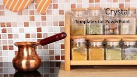  Presentation with mosaic - Audience pleasing PPT theme consisting of pot on stove in kitchen on table on mosaic tiles background backdrop and a coral colored foreground