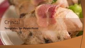  Presentation with bacon - Presentation design with pot-roasted-partridge-with-rosti background and a coral colored foreground