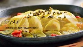  Presentation with main course - Presentation theme having pot top view restaurant main background and a gold colored foreground